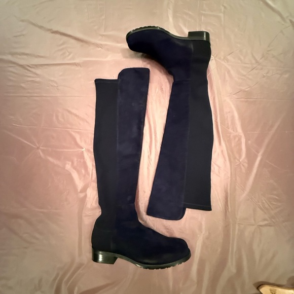 NWOT Stuart Weitzman Navy Blue Suede/Black Over-the-Knee 5050 Boots Size 6 $895 - Picture 11 of 12